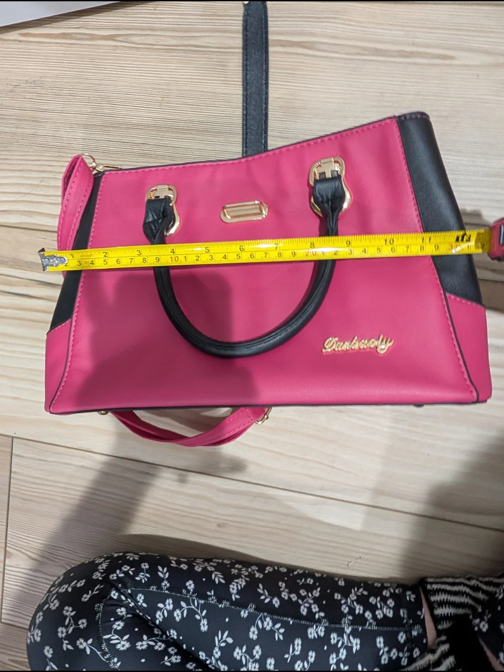 Structured Pink and Black Satchel‎ with Gold Accents